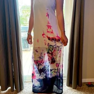 White with floral maxi dress